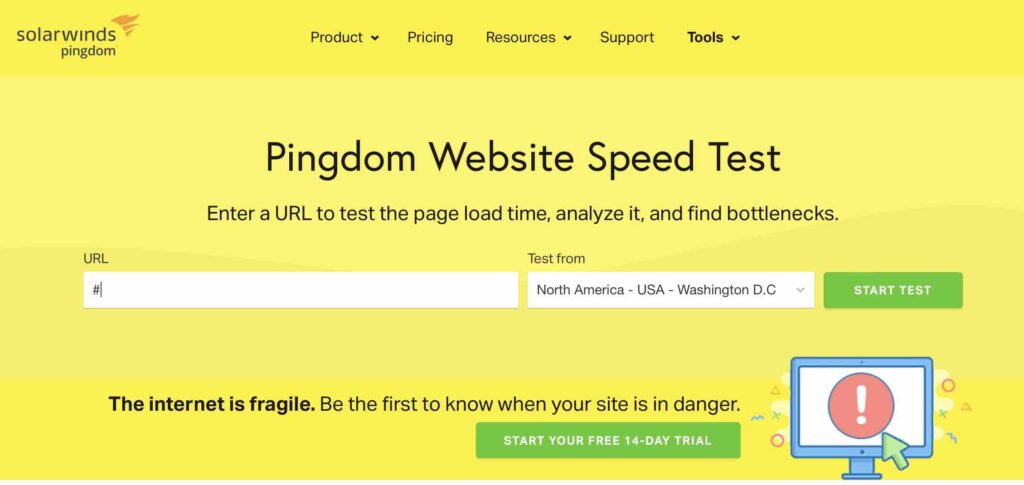 Pingdom Website Speed Test page for carrying out the SEO health check of your website