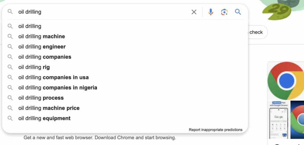 Using Google Chrome for keyword brainstorming